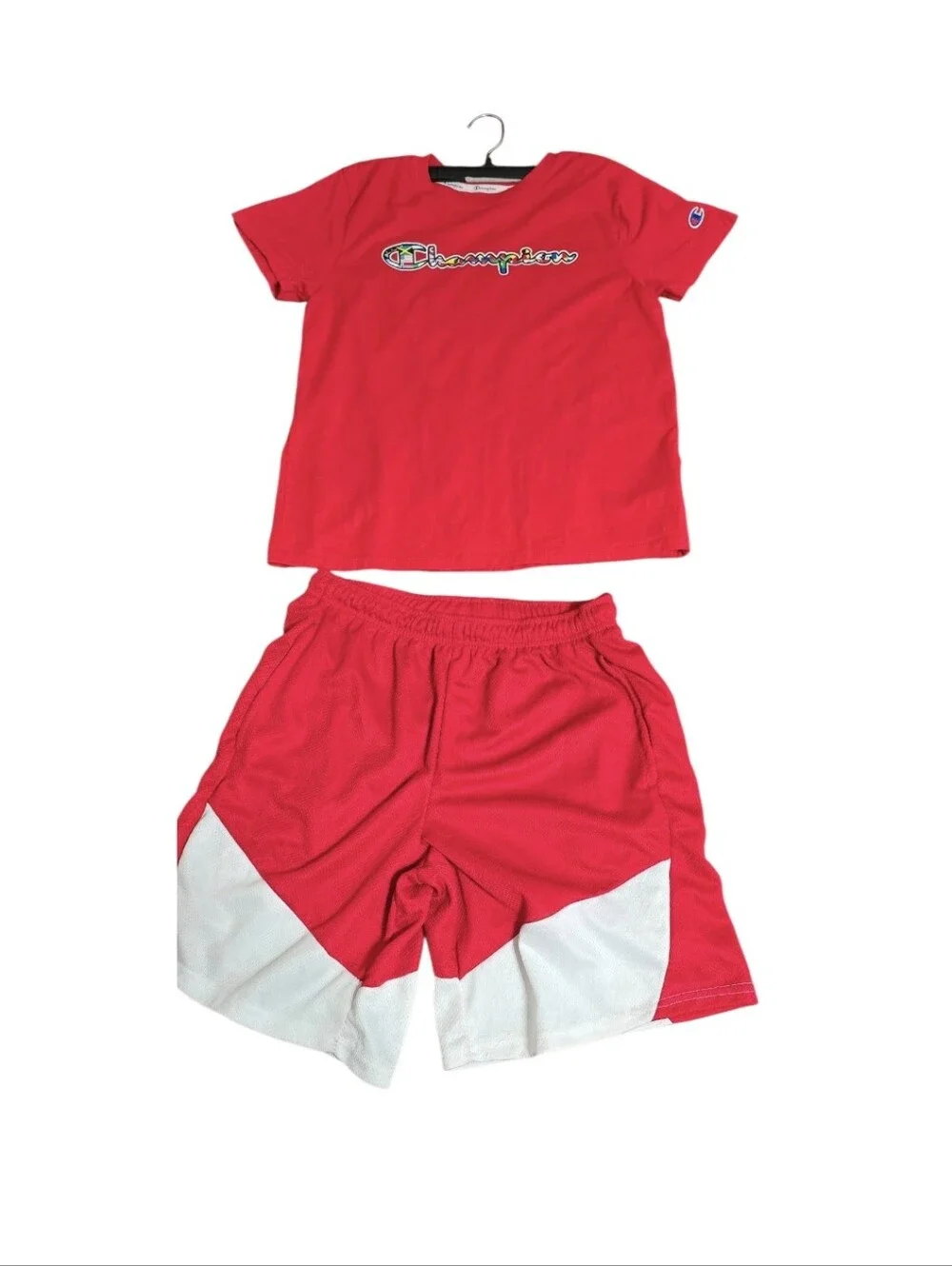 Champion Kids Red Short Sleeve Tee & Red/White Athletic Shorts Pajama Set